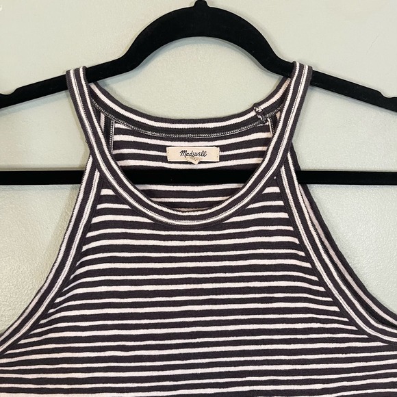 MADEWELL Halter Top Womens Small Stripe Crop Sleeveless Pullover Top Black White - Picture 4 of 8